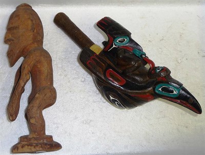 Lot 350 - A New Guinea Small Carved Wood Figure, as a standing man with moon shape face, long arms with...