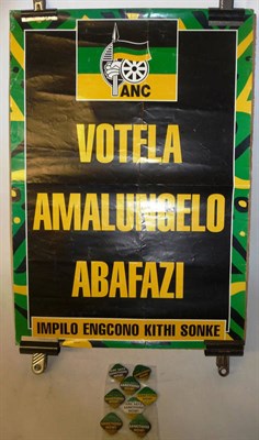 Lot 356 - A Mid 1980's ANC Poster, the black ground with yellow slogan "Votela Amlungelo Abafazi Impilo...