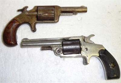 Lot 425 - Two American Five Shot Rim Fire Revolvers, each with sheath trigger, one stamped "TRUE BLUE" on the