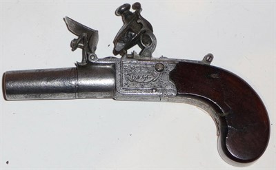 Lot 434 - A Late 18th Century Flintlock Muff Pistol by D Egg, London, with 3cm turn-off steel barrel,...