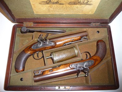 Lot 438 - A Pair of 19th Century Flintlock Officer's Pistols, each with 18cm browned steel barrel, with...