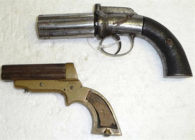 Lot 453 - A 19th Century Six Shot Pepperbox Pistol, with 6.5cm steel barrels, bar hammer, rounded action...