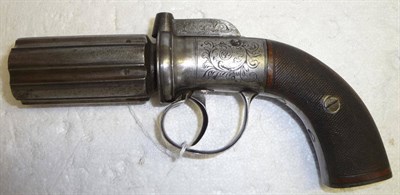 Lot 454 - A 19th Century Six Shot Pepperbox Pistol, the 7cm steel barrels with Birmingham proof marks,...