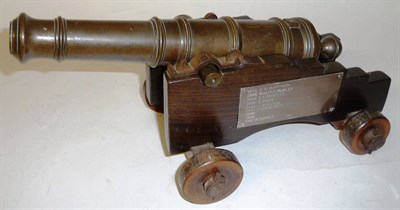 Lot 475A - A 19th Century Bronze Small Signal Cannon, the 32.5cm ringed barrel engraved `Relic of the...