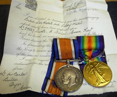 Lot 4 - A First World War  Pair, posthumously awarded to 27267 PTE.H.BARLOW. ESSEX R., comprising...