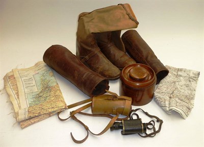 Lot 88 - Militaria, comprising a Ross X 8 Monocular, numbered 103669, in leather case, a pair of...