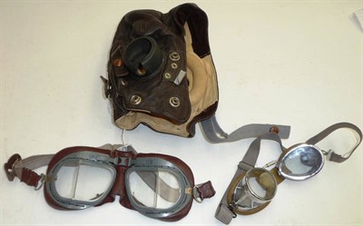 Lot 89 - A Second World War Leather Type C Flying Helmet, size 2, in original cardboard box, together with a