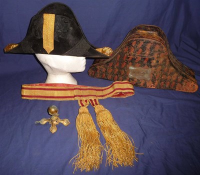 Lot 105 - An Edwardian Army Officer's Black Beaver Skin Bicorn Hat, set with a black gros grain rosette...