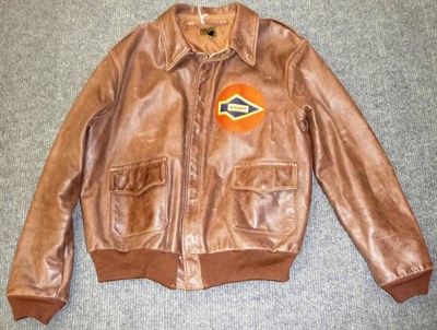 Lot 127 - A US Type A-2 Brown Leather Flying Jacket, size 46, with front zip fastening, the pull stamped...