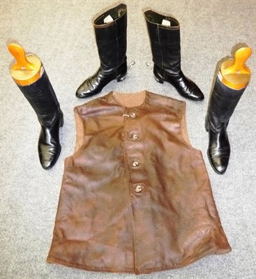 Lot 131 - A Pair of Cavalry Mess Wellingtons, in black leather with patent bases, size 9, with beech...