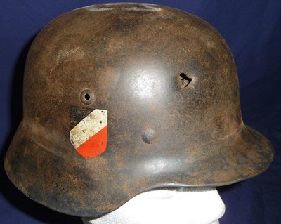 Lot 139 - A German Third Reich M35 Luftwaffe Double Decal Helmet, the inner rim stamped D173, with...