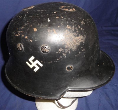 Lot 140 - A German Third Reich Hilter Youth M34 Double Decal Helmet, the inner rim stamped Thale Stahl,...
