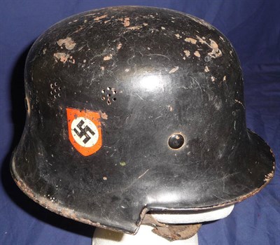 Lot 141 - A German Third Reich Police M34 Double Decal Helmet, with early type decals, leather liner and chin