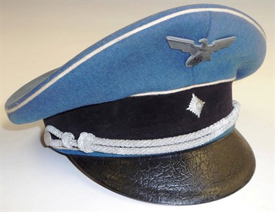 Lot 145 - A German Third Reich Werkschutz Pale Blue Wool Peaked Cap, to an officer of the Factory Guard, with