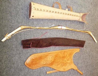 Lot 190 - A Mongolian Horn and Sinew Bow, the birch bark lining decorated with palmettes in black and...