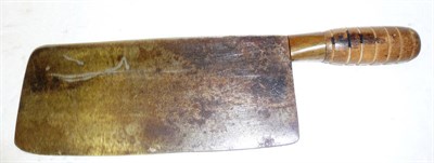 Lot 199 - A Japanese Cleaver, with 22cm rounded rectangular steel blade, signed, with turned wood grip