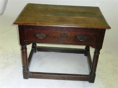 Lot 1425 - A Joined Oak Side Table, 17th century and later, the rectangular top above a single frieze...