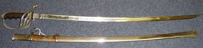 Lot 243 - A US Army Officer's Sword, the 76cm single edge fullered steel blade etched U.S. and foliage,...