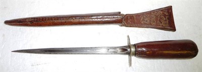 Lot 271 - A French Fighting Knife, converted from a Lebel bayonet, with brass crossguard, leather grip...