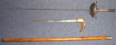 Lot 272 - A Malacca Sword Stick, with 37cm double edge steel blade, antler grip, the malacca cane with...