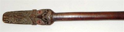 Lot 292 - A 19th Century Maori Taiaha,  the long flat blade (ate) widening towards the tip, the head...