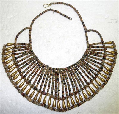 Lot 318 - A Grand Tour Egyptian Fringe Necklace, of vertical bands of coloured glass, stone and ceramic...