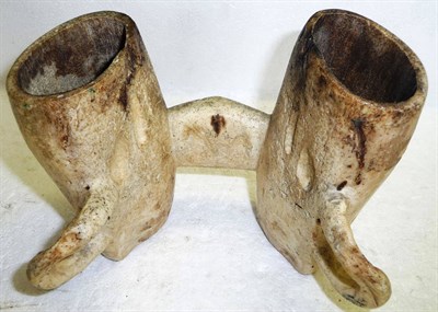 Lot 328 - An Interesting Bone Double Marriage Cup, made from the maxilla and nasal bones of a walrus type...