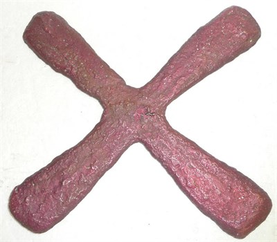Lot 334 - A Katanga Cross (Handa), Democratic Republic of Congo, of cast copper with a red painted...