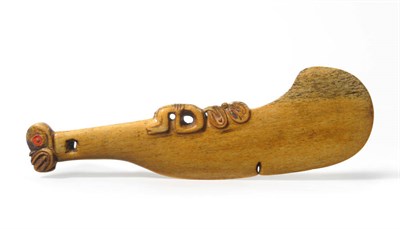 Lot 341 - A 19th Century Maori Whalebone Wahiaka (Hand Club), with fine aged patina, of curved form, the...