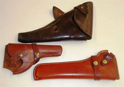 Lot 369 - A First World War Stitched Leather Holster, for a revolver, with brass fittings, the belt flap with