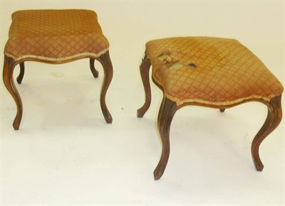 Lot 1442 - A Pair of Victorian Rosewood Dressing Table Stools, late 19th century, upholstered in faded...