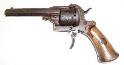 Lot 452 - A 19th Century Belgian Pinfire Revolver, the 11cm octagonal steel barrel numbered 3755, with...