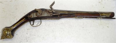 Lot 453 - A 19th Century Spanish Flintlock Holster Pistol, the walnut stock with brass furniture af