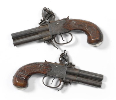 Lot 487 - A Good Pair of 18th Century Flintlock Over and Under Overcoat Pistols by Bourne & Hawkins,...