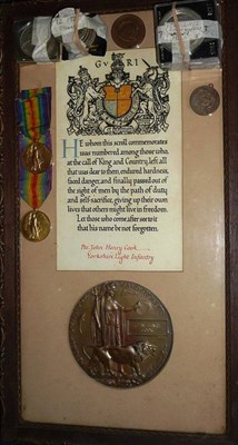 Lot 7 - A Memorial Plaque, to Pte.JOHN HENRY COOK, Yorkshire Light Infantry, in a glazed display with...