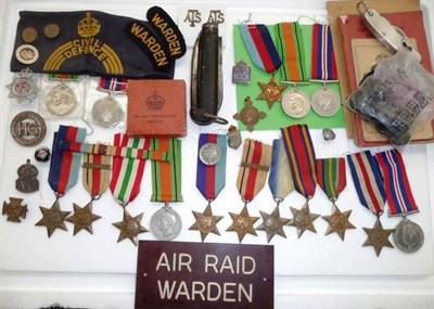 Lot 14 - Sixteen Single Second World War Medals, a King's Badge, a quantity of Civil Defence and other...