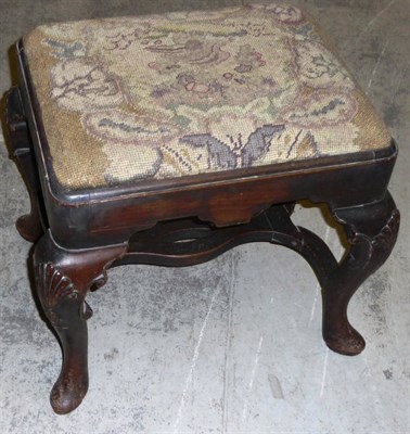 Lot 1462 - A George II Mahogany Stool, with drop-in gros and petit point needlework seat, worked with a floral