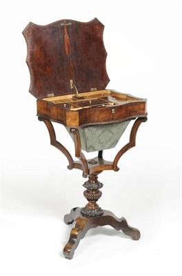 Lot 1463 - A Victorian Rosewood and Tulip Banded Work Table, third quarter 19th century, the serpentine shaped