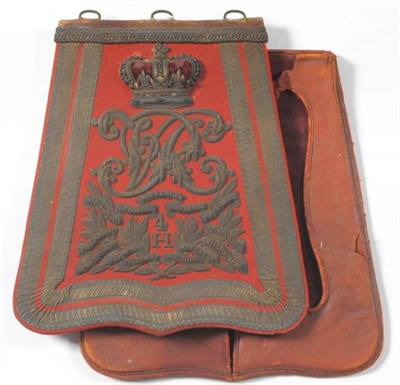 Lot 85 - A Victorian Officer's Dress Sabretache to the 4th Hussars, in maroon leather, the fascia covered in