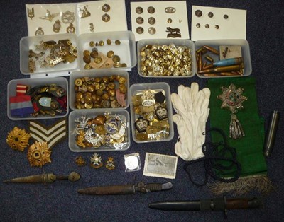 Lot 86 - A Quantity of Militaria, including cap badges, shoulder titles, buttons, shell cases, rank...