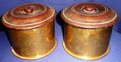 Lot 100 - A Pair of First World War Trench Art Brass Shell Cases, worked as storage canisters, with...