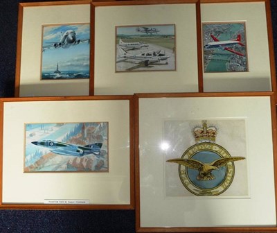 Lot 105 - John Young - The Royal Air Force Crest and Four Studies of British Aircraft, comprising Royal...