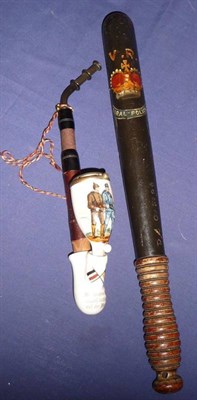 Lot 115 - A Victorian Ebonised Wood Truncheon, painted with crowned V.R. cypher and with ribbon band...