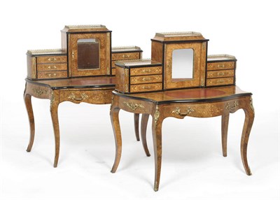 Lot 1473 - A Pair of Victorian Walnut, Ebonised and Floral Marquetry Bonheur du Jours, late 19th century,...