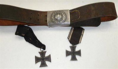 Lot 151 - A German Third Reich Army Waist Belt, in leather with white metal buckle; two Imperial German...