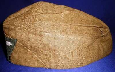 Lot 156 - A German Third Reich Side Cap, possibly SS volunteers, in olive green weave, the lining with...