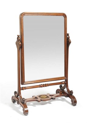 Lot 1477 - A Victorian Mahogany Cheval Mirror, late 19th century, the rectangular plate contained within a...