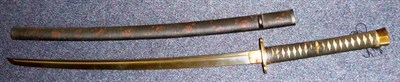 Lot 184 - A Japanese Katana, the 63.5cm Koto steel blade with a narrow fuller to the top edge on each...