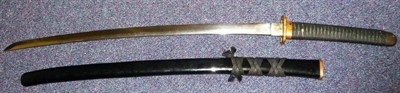 Lot 185 - A Japanese Katana, the 65cm steel blade with signed tang and arsenal stamp, brass prunus...