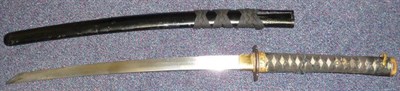 Lot 186 - A Japanese Wakizashi, with 47cm steel blade, the signed tang with three mekugi an, one piece...